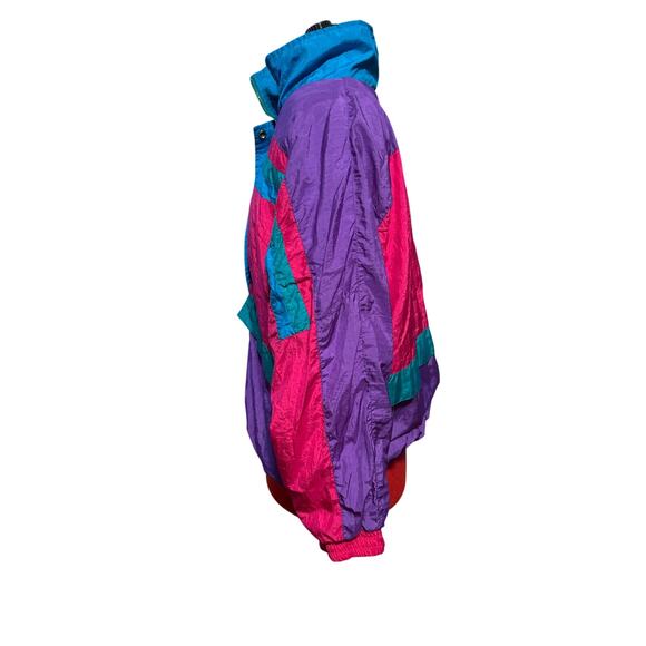 Vintage Natural Issue Women's Large Bright Retro 90s Windbreaker Jacket Zip Up - Picture 4 of 6